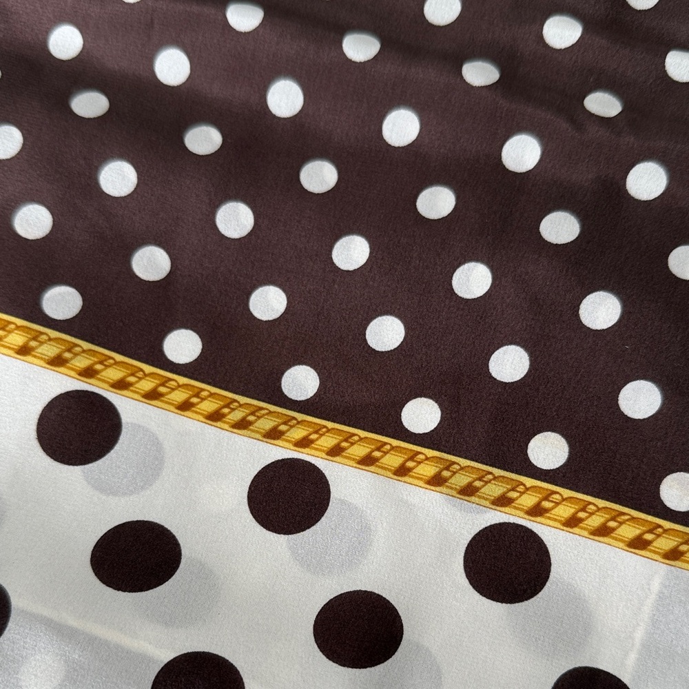 Vintage Liz Claiborne Brown and White Polka Dot Silk Scarf Trendy - Picture 4 of 5